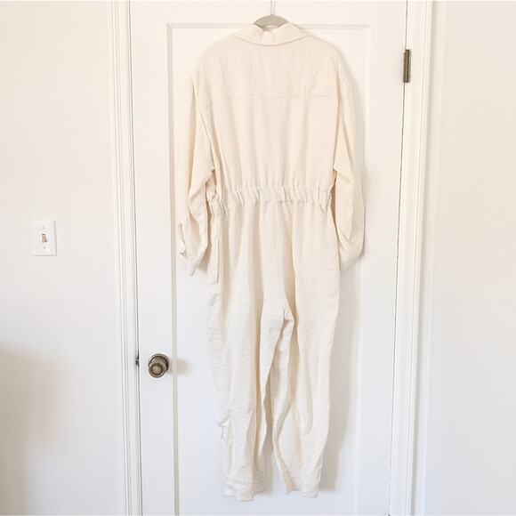 NWT Sandro Long-Sleeve Ivory/Ecru Linen Blend Utility Jumpsuit, size 42 / US 10 - Picture 4 of 16